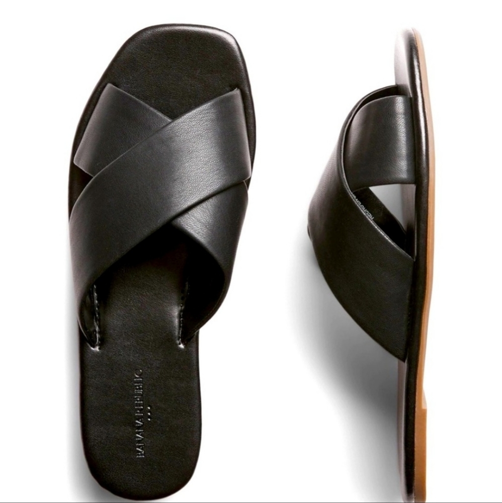 Banana Republic Black Crossover Slides Women's Size 8 Criss Cross Classic EUC